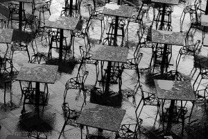 Rain over restaurant tables