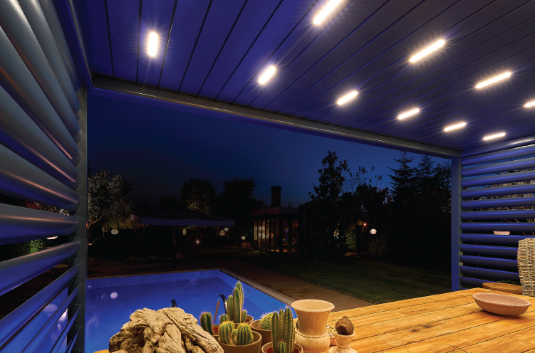louvered pergola with integrated lights