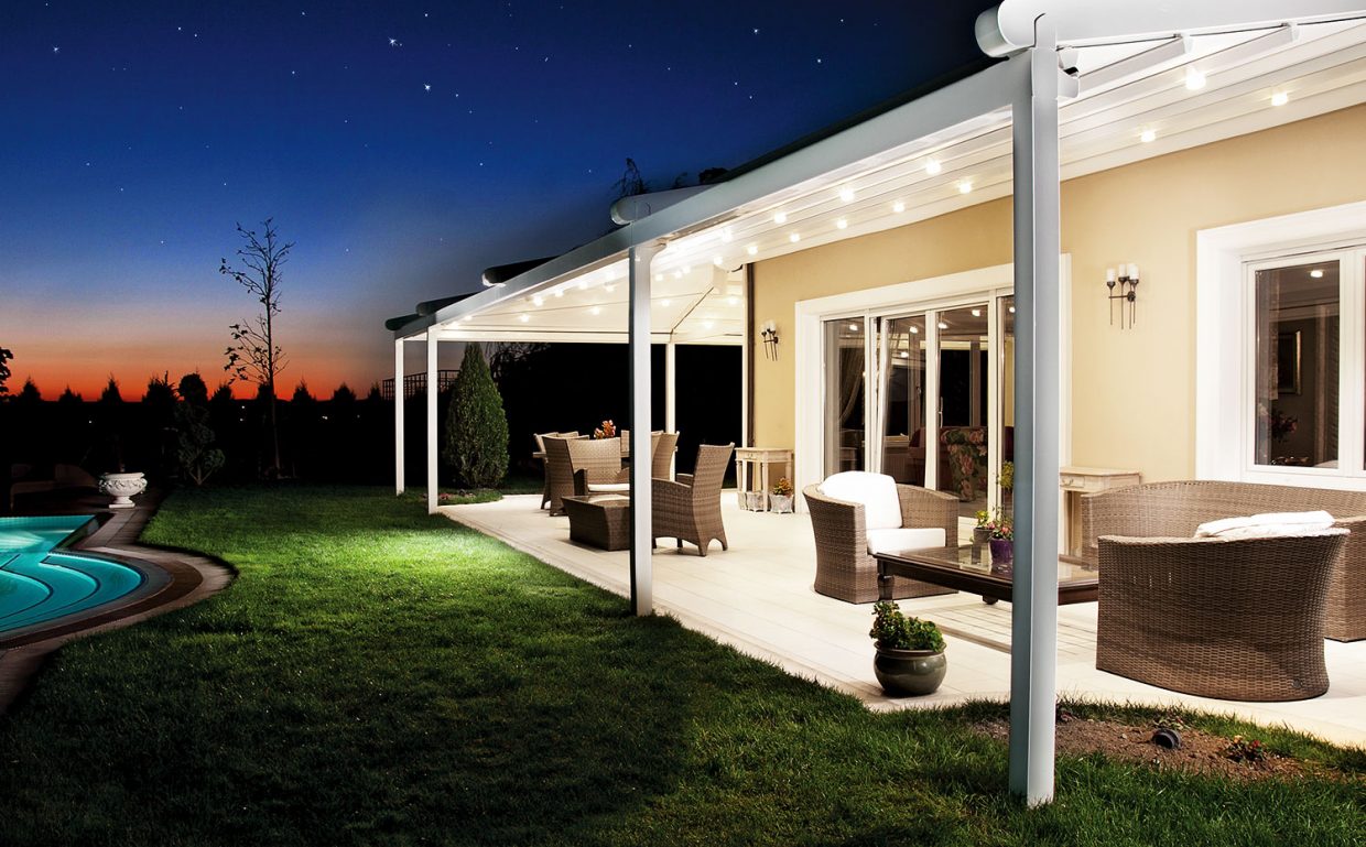 Retractable Pergola with LED Lights - Palmiye Silver